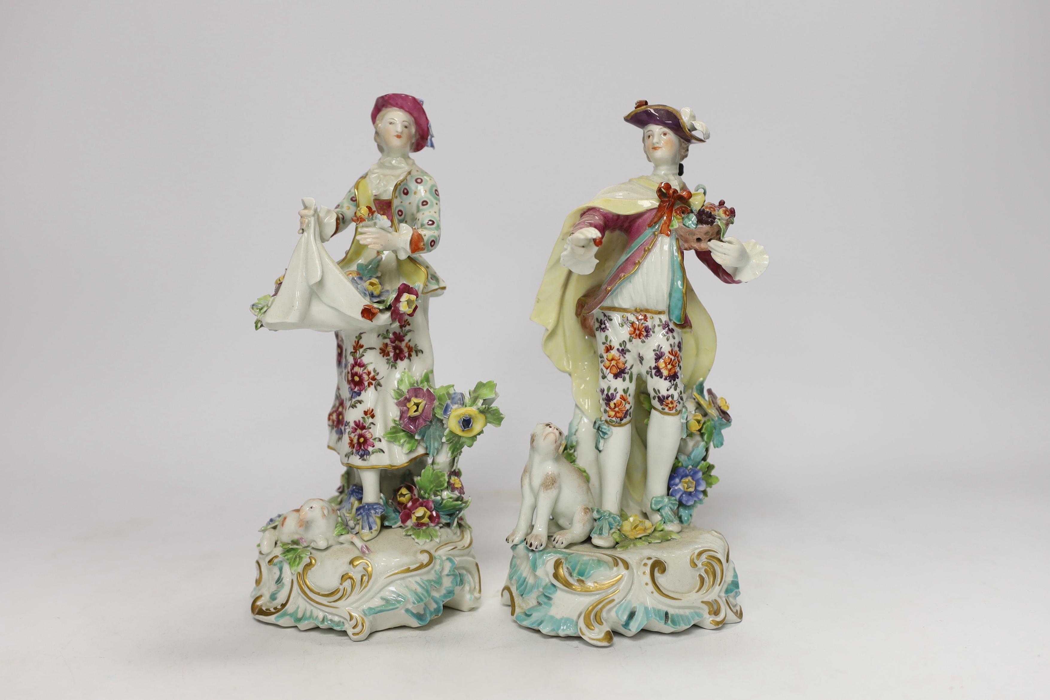 A pair of Derby figures of flower sellers, c.1760-65, 21cm